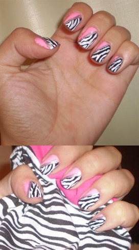 Pink zebra nail art