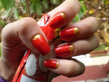 Gold and red Half Moon Nails