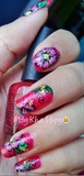 pink red floral nails