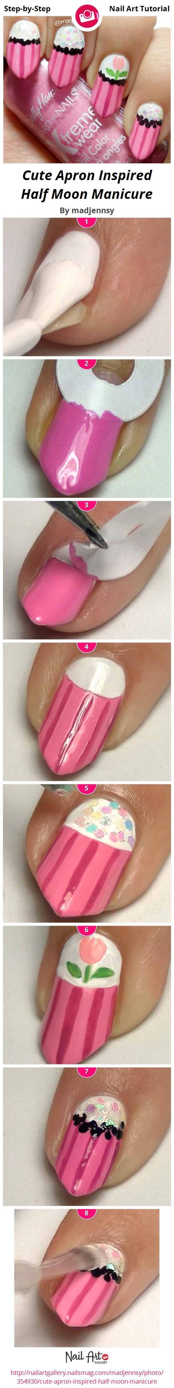 Cute Apron Inspired Half Moon Manicure - Nail Art Gallery