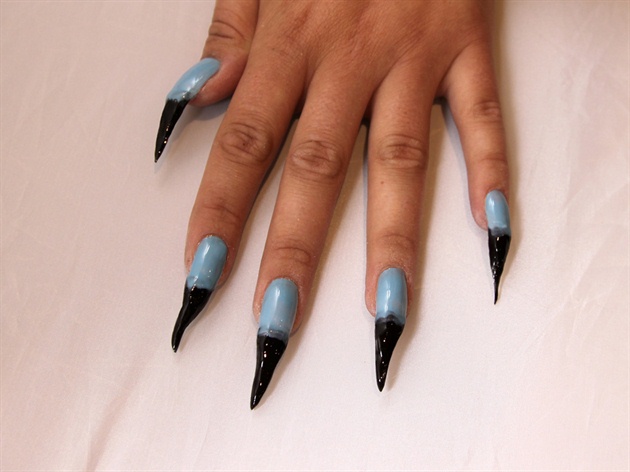 I applied CND Shellac in a light blue color for the base of the nail design, then cured in a UV lamp.