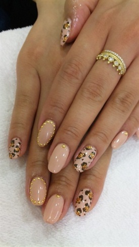 Nude leopard print gold glitter and stud