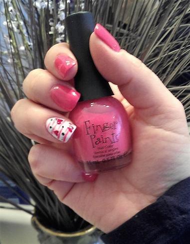 Pink Nails with white heart accent nail