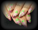 Edge glitter nails with 3d flowers