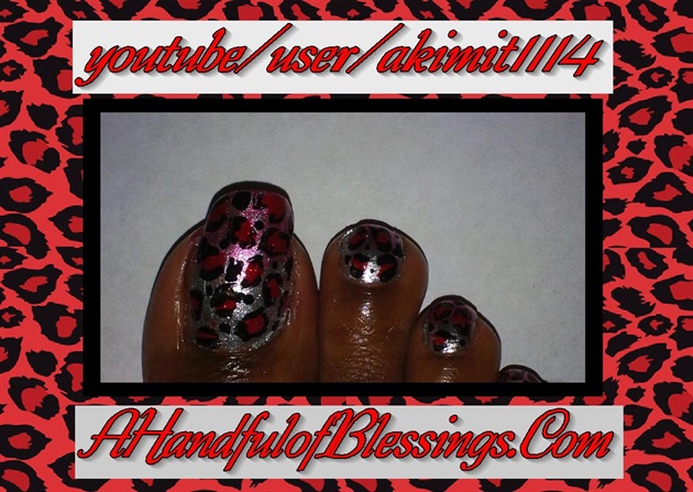 Natural Nail: Red Silver Leopard Toes
