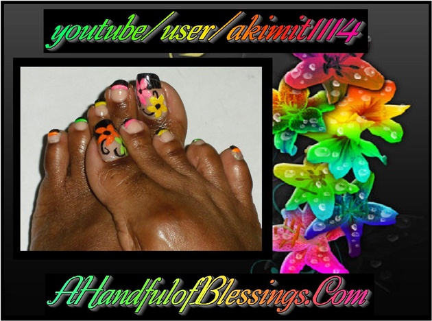 Naturla Nail: Black and Floral Neon Toes