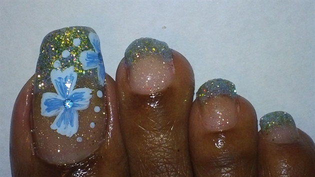 Blue Glitter French Toes