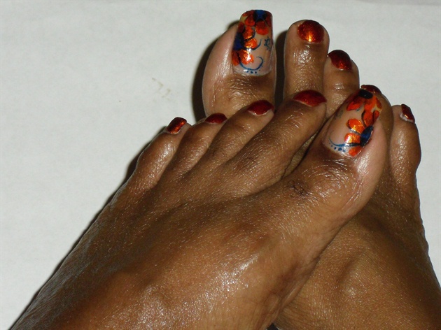 Orange Blue Floral Toes