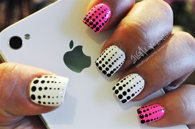 Black dots on white and pink