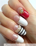Red &amp; white sailor gel nail art