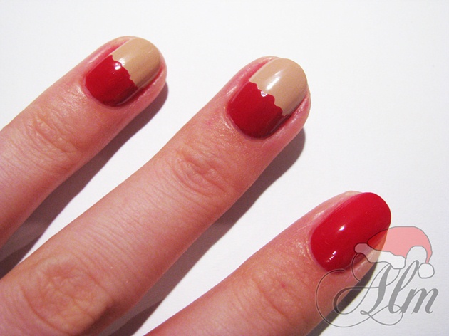Then paint 1/2 of nude nails in red ^^