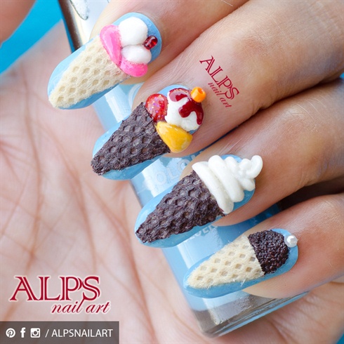 3D ice cream nail art by Alpsnailart