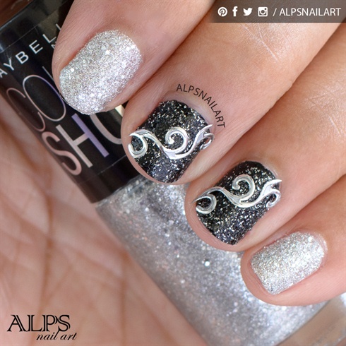 Black and Silver  nails by Alpsnailart