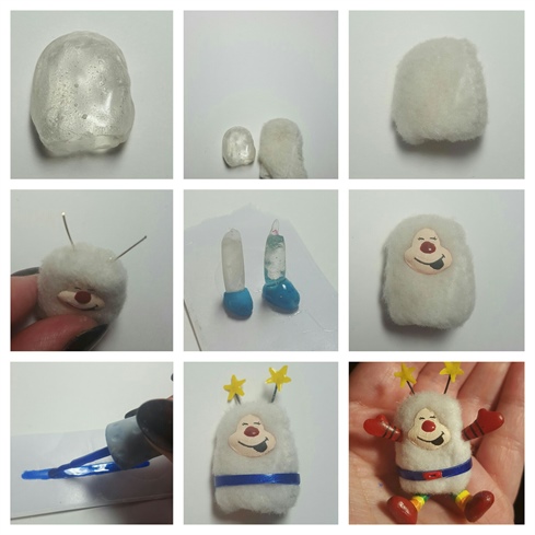 Mr. Sprite is my favorite part of this whole set.  His bones started out with a ball of play doh covered in gel and cured.  I then took the foot of a stuffed animal and cut and sewed it like a little sock to fit over the 
