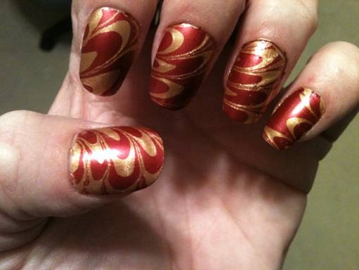 Red &amp; Gold Water Marbling