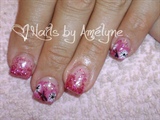 Fuchsia Glitter &amp; Hand Painted Flowers