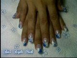 Blue acrylic with stripes and 3D flowers