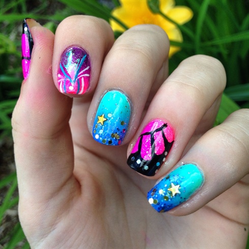 Butterfly, Ombre, &amp; Glitter Nails 