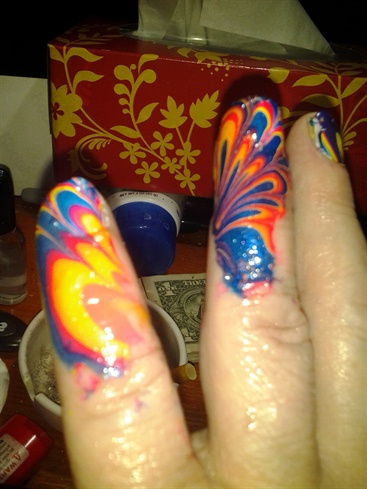 my own water marble nails 