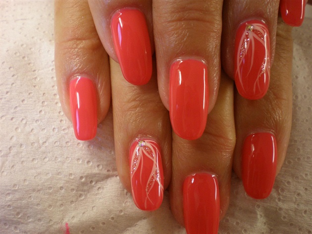 coral oval gel nails - Nail Art Gallery