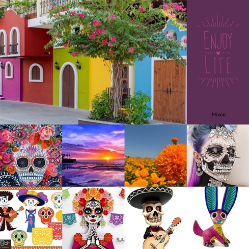 I approached this challenge by researching Day of the Dead (Dia de los Muertos) to better understand it's history, significance and influence in today's culture. After reading different articles, viewing images and videos, I arranged a collage for inspiration. The collage is built around images, and themes about life, death, family, love and traditions
