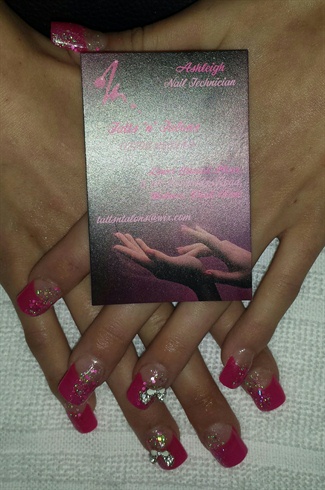 Fuchsia Pink Tips With Glitter Mix And Butterfly Crystal Gems  xx 