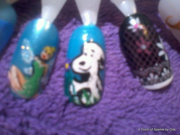 snoopy and tinkerbell nail art