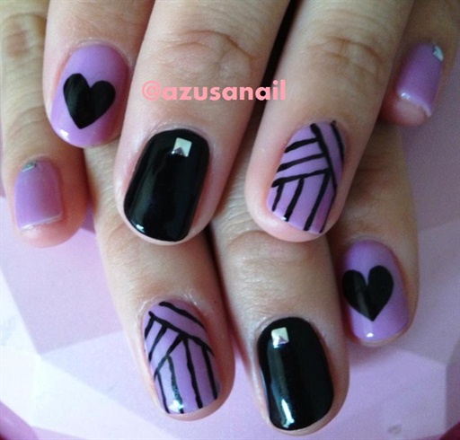 purple and black nail art❤ by azusa