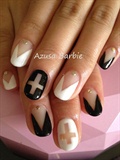 Black and white V french nails