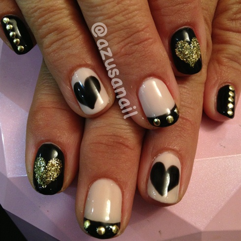 pink, black and gold nails