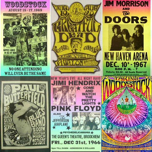 Go psychedelic, just go play! My mood board of vintage band posters that inspired my creation. 