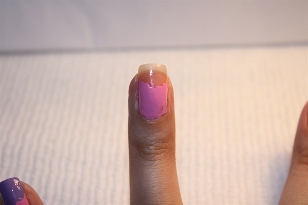 Apply pink. Bottom half or entire nail, up to you.