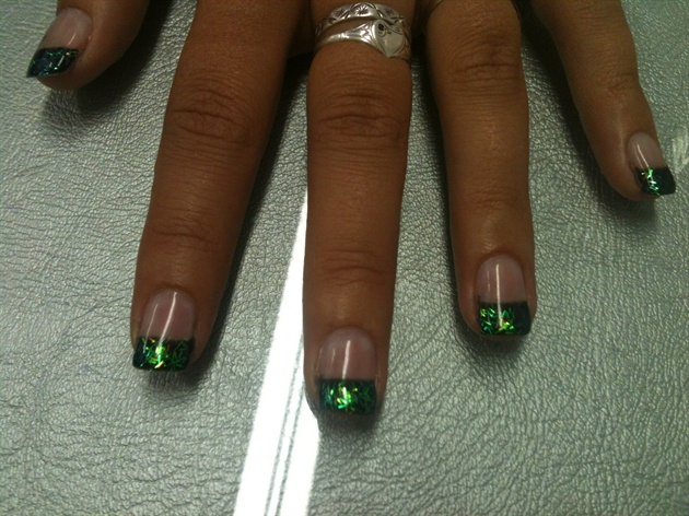 Black French with Green glitter