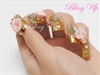 Gold Nails with Pink 3D Nail Art Roses