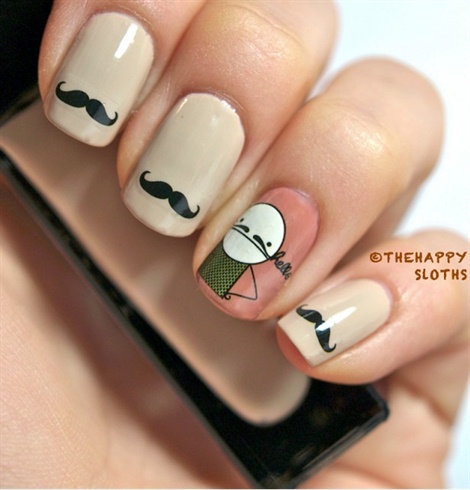 Manicure Featuring Mustache Water Decal 