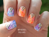 Watercolor Nails Tutorial with Gold Roun