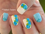Blue Rose Nails with Blue Studs