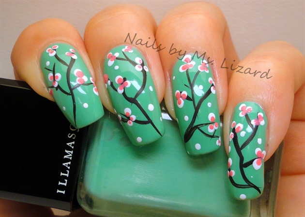 green drawing flower nails