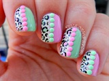 pink mint leopard neon stud nails