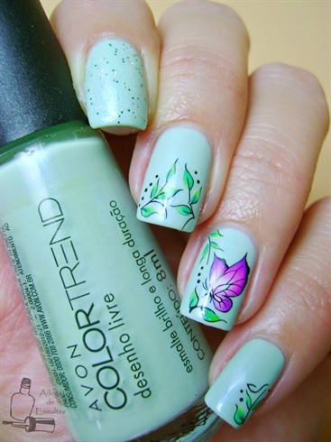 Green Floral Butterfly Water Decals Nail