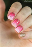Pink Gradient Gold Star Nails