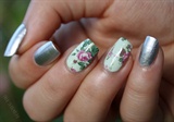Silver &amp; Green Floral Nails