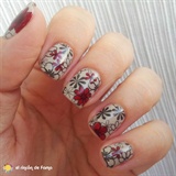 Red &amp; Black Floral Stamping Nails