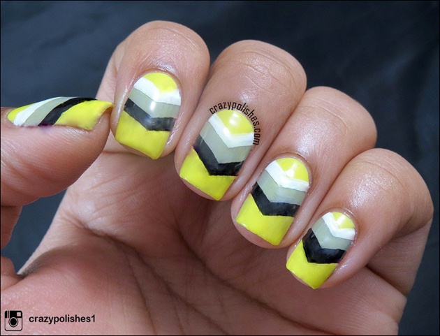 9. Grey and Yellow Chevron Nails - wide 7