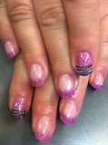 Pink Glitter Tips With tiger strips