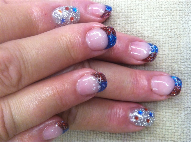Red and Blue Glitter tips 2013