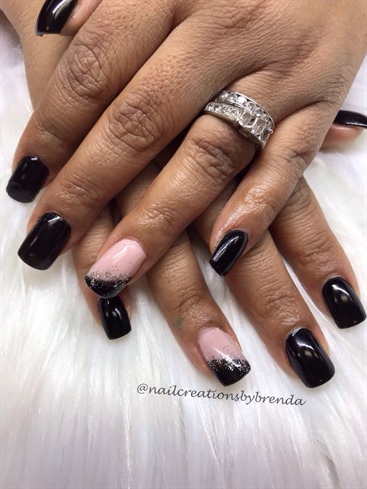 Black Angled French With Glitter