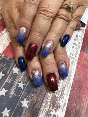 Red and blue chrome nails