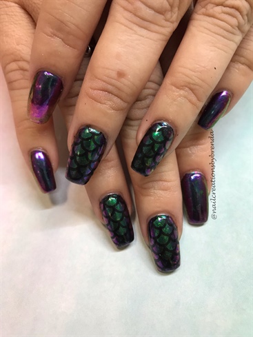 Chrome flaked mermaid nails