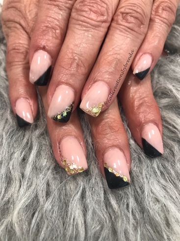 Black And Gold Angled French Nails